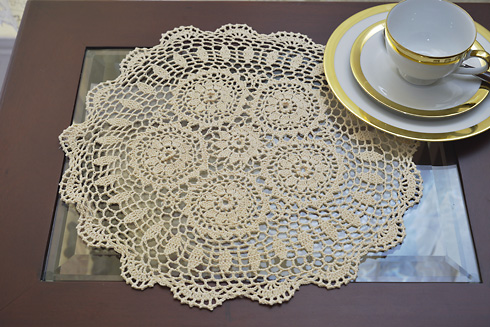 Round Crochet Placemat. Wheat Color. 16" Round. 2 pieces